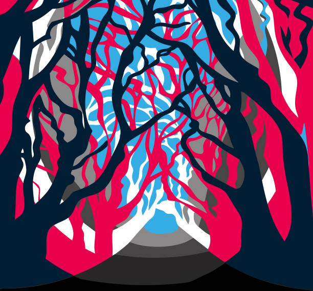 Contemporary forest, trees alley vector vector art illustration