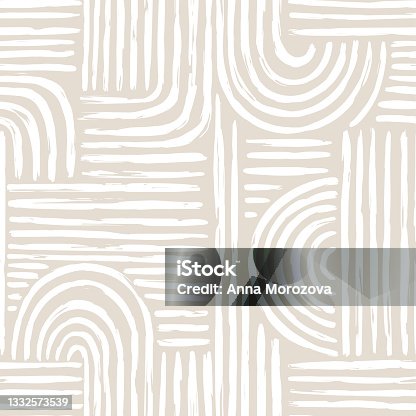 istock Contemporary seamless pattern with abstract line in nude colors. 1332573539