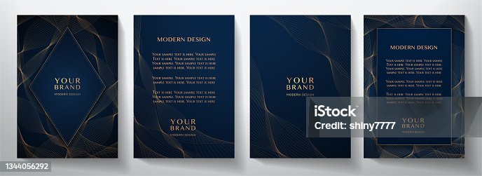 istock Contemporary technology cover design set. Luxury background with black line pattern (guilloche curves) 1344056292