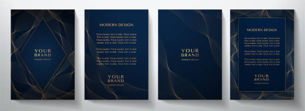 Contemporary technology cover design set. Luxury background with black line pattern (guilloche curves) Premium vector tech backdrop for business layout, digital certificate, formal brochure template finance borders stock illustrations