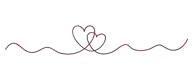 Continuous line art drawing. Couple of hearts symbolize love. Abstract hearts woman and man. Vector illustration