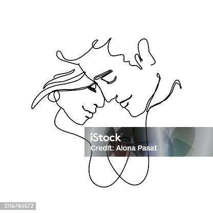 istock Continuous line art man and woman heart 1316765572
