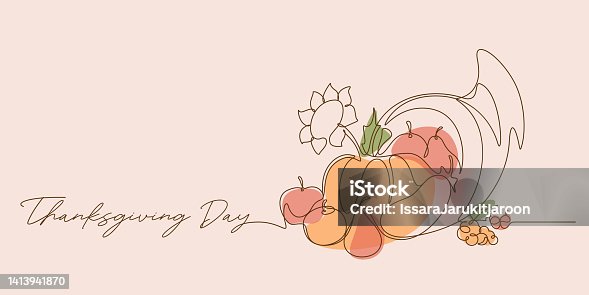 istock continuous line colored drawing style of cornucopia vector illustration.thanksgiving day 1413941870