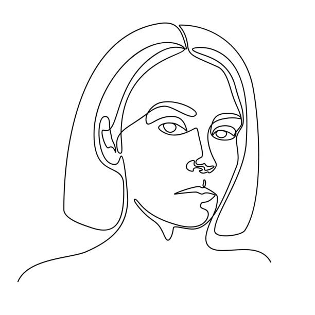 Continuous line drawing. A girl portrait. Vector illustration. In black colour isolated on white background. Continuous line drawing. A girl portrait. Vector illustration. In black colour isolated on white background woman portrait stock illustrations