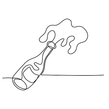 Continuous line drawing. Champagne bottle.
