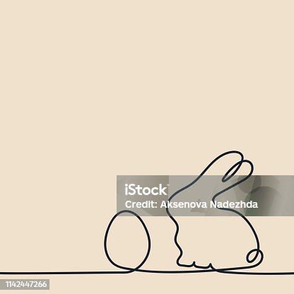 istock Continuous line drawing. Easter egg and rabbit . Hand drawn vector illustration 1142447266