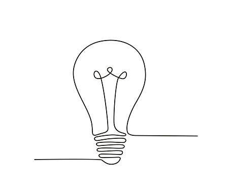 Continuous line drawing. Electric light bulb. Eco idea metaphor. bulb illustration.