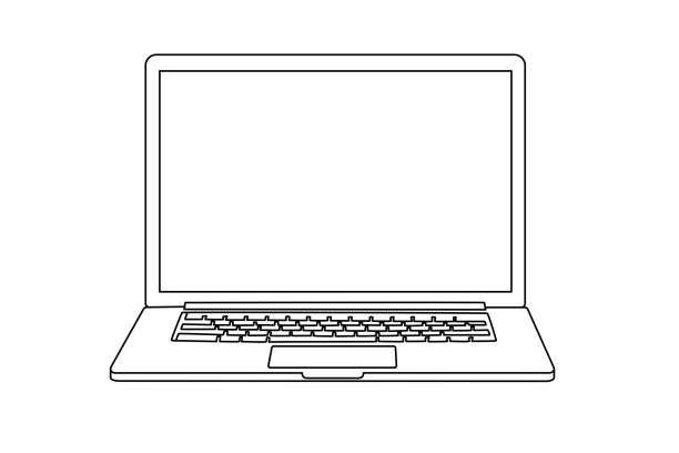 Continuous line drawing of a modern laptop Continuous line drawing of a modern laptop computer monitor illustrations stock illustrations