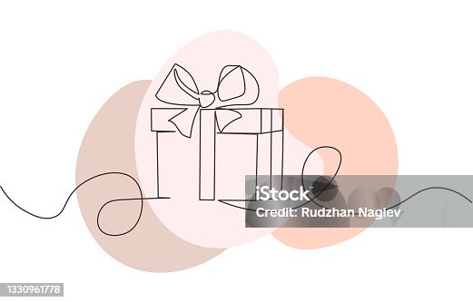 istock Continuous line drawing of gift box with bow on white background 1330961778