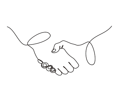 continuous line drawing of handshake business agreement. handshake out line illustration.