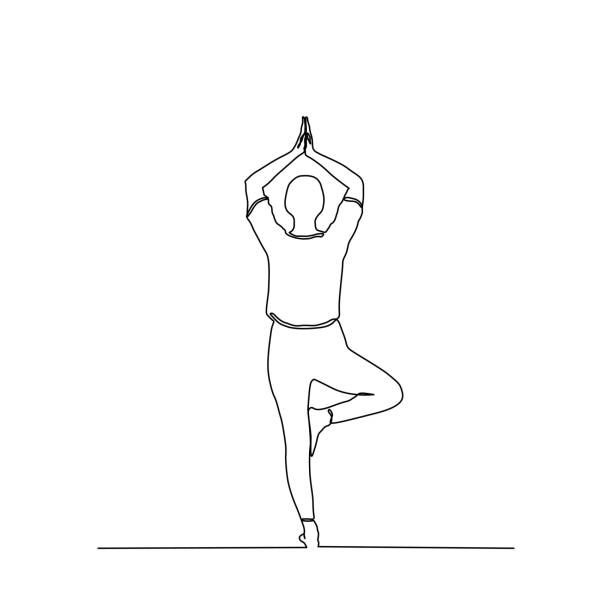 continuous line drawing of man doing yoga exercise. yoga pose character with active stroke. continuous line drawing of man doing yoga exercise. yoga pose character with active stroke. yoga drawings stock illustrations