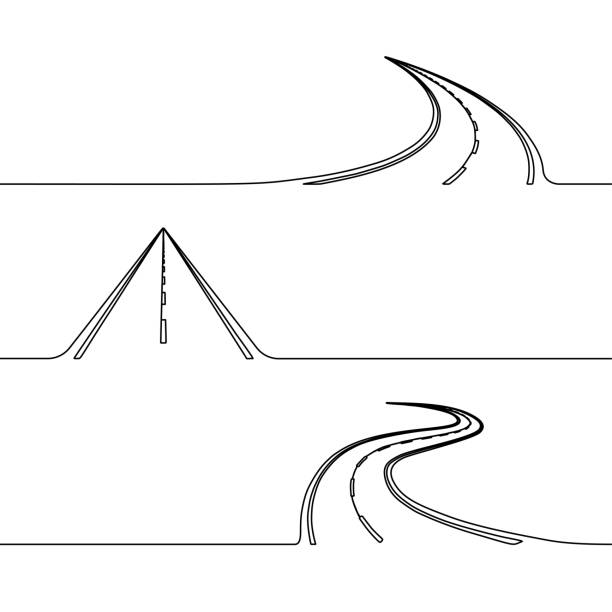 Continuous line drawing of the road Continuous line drawing of the road, single line concept of the roadway with turns, twist or perspectives, simple highway design element or icon travel clipart stock illustrations