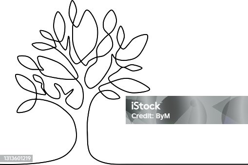 istock Continuous line drawing of tree on white background. Vector illustration 1313601219