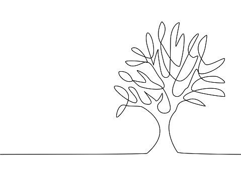 Continuous line drawing of trees on a white background. Environmental concept. nature vector