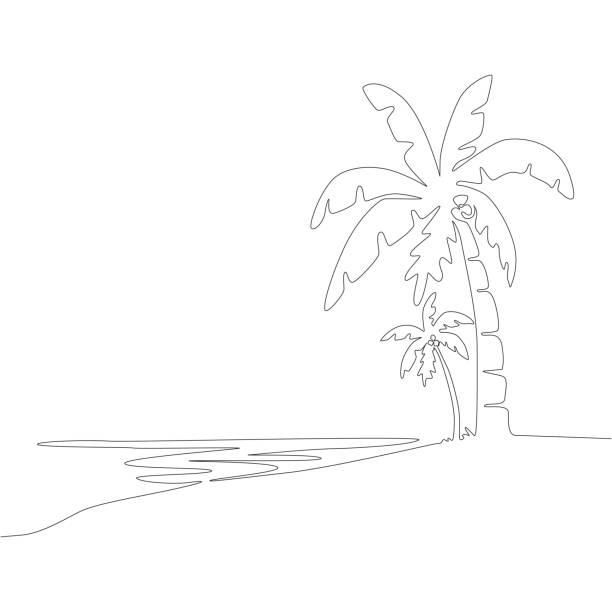 Continuous Line for Beach View Vector Illustration. Continuous Line for Beach View Vector Illustration. beach drawings stock illustrations