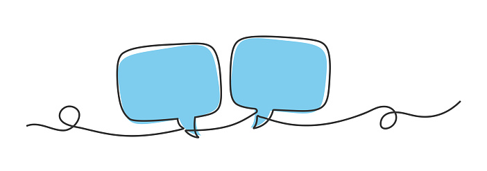 continuous line speech bubbles drawing, single line talk or discussion symbol vector illustration