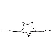 continuous line star with handdrawn doodle style vector