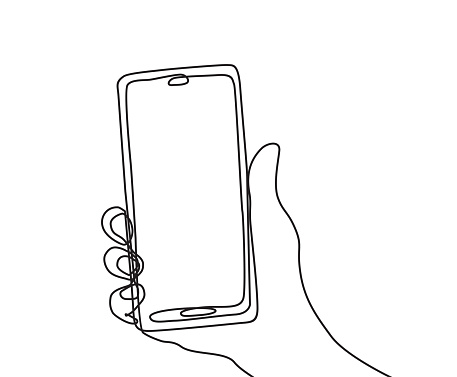 Continuous one line drawing In his hand phone smartphone