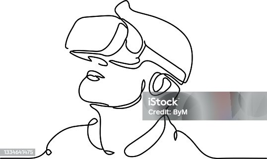 istock Continuous one line drawing Man in glasses device virtual reality 1334641475