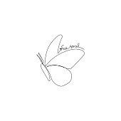 istock Continuous one line drawing of a butterfly with handwritten text Free soul. Minimalist art. 1308862648