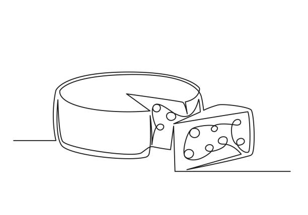 Continuous one line drawing of an cheese Continuous one line drawing of an cheese. Farm concept. Cheese isolated on a white background. Vector illustration brie stock illustrations