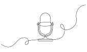 istock Continuous one line drawing of podcast microphone. Vintage mike in simple linear style for banner of music, webinar, online training speech. Editable stroke. Vector illustration 1324632581