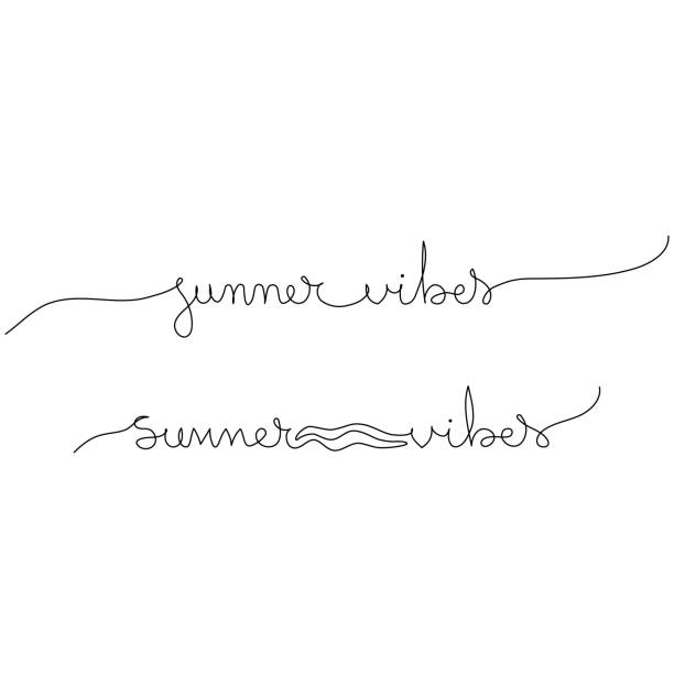 bildbanksillustrationer, clip art samt tecknat material och ikoner med kontinuerlig en rad ritning av typografi fras sommarvibbar uppsättning. minimalistisk konst. - badstrand sommar sverige
