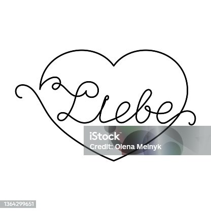 istock Continuous One Line heart and script cursive text liebe (love in Deutsch). Vector illustration for poster, card, banner valentine day, wedding, print on shirt. 1364299651