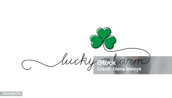 istock Continuous One Line script cursive text lucky charm. Vector illustration for Patrickâs day, design for poster, card, banner, print on shirt. 1365484214