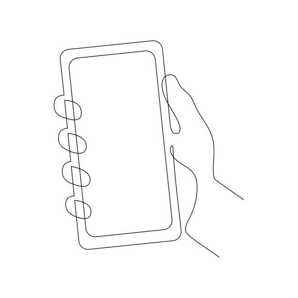 kontinuierliche zeilenweise vektor-illustration eine hand mit smartphone - einzelnes tier stock-grafiken, -clipart, -cartoons und -symbole