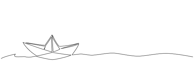 continuous single line paper boat on water