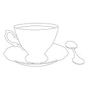 istock Contour of a tea cup with a spoon from black lines isolated on a white background. Vector illustration 1352013508