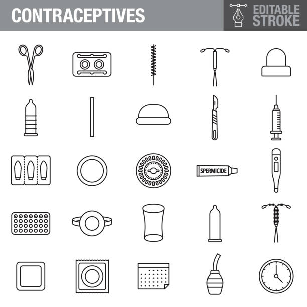 illustrations, cliparts, dessins animés et icônes de ensemble d’icônes d’avc modifiables contraceptives - pilule du lendemain