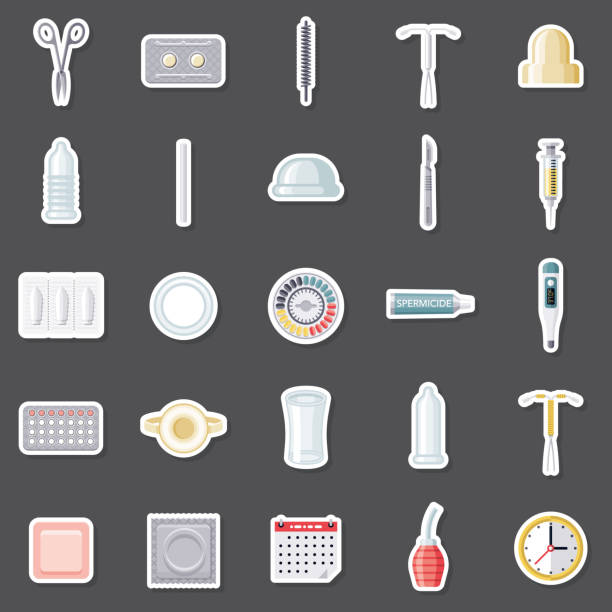 illustrations, cliparts, dessins animés et icônes de ensemble d’icônes de contraceptifs - pilule du lendemain
