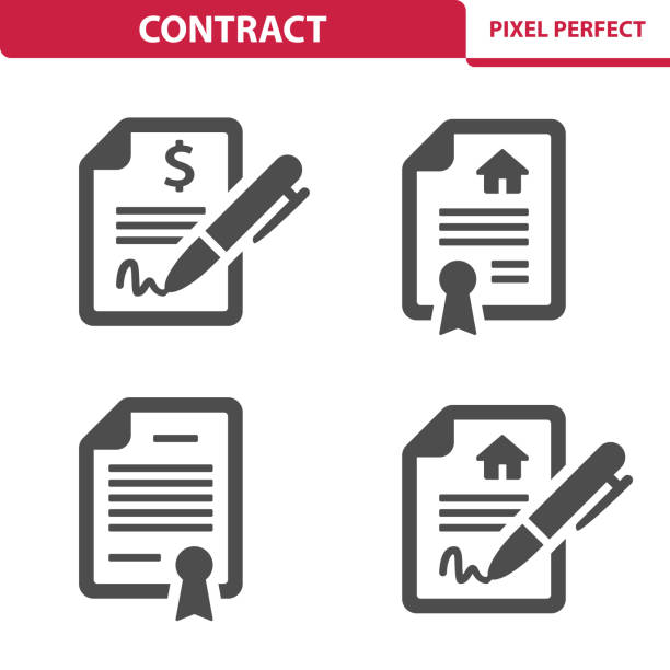 ilustrações, clipart, desenhos animados e ícones de ícones do contrato - contrato