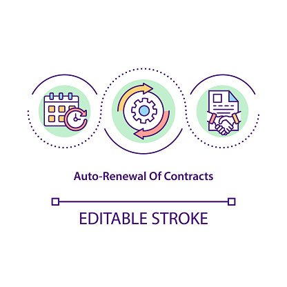Contracts auto-renewal concept icon. Contractual period idea thin line illustration. Automatic renewal provisions. Contract restarting. Vector isolated outline RGB color drawing. Editable stroke