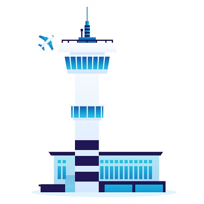 Control Tower and Airplane Vector Illustration