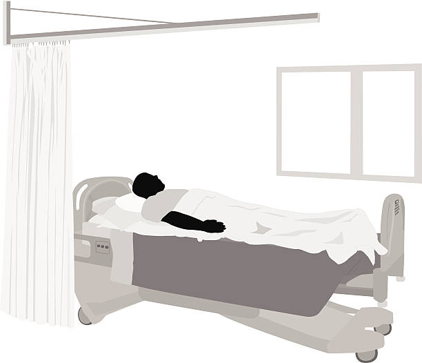 convalescence A patience lies still in a hospital bed. hospital silhouettes stock illustrations