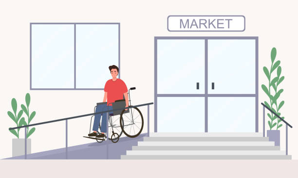 ilustrações de stock, clip art, desenhos animados e ícones de convenience of disabled people - wheelchair street