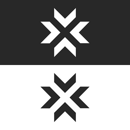 Converge arrows  mockup, letter X shape black and white graphic concept, intersection 4 directions in center crossroad creative resize icon