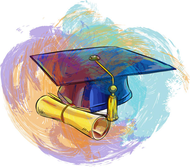Convocation cap and Certificate Drawing vector art illustration
