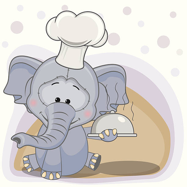 Cook Elephant Cook Elephant with a tray in hand thanksgiving diner stock illustrations