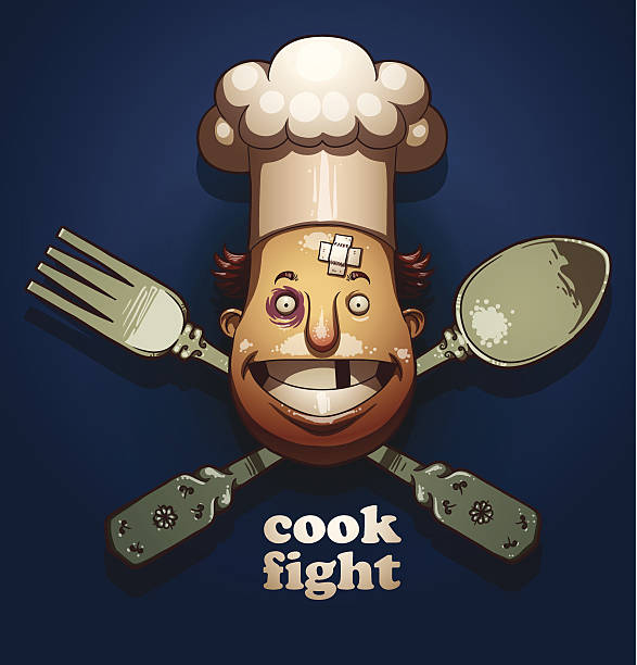 Cook fight color emblem, spoon and fork Ai EPS10 cooking competition stock illustrations