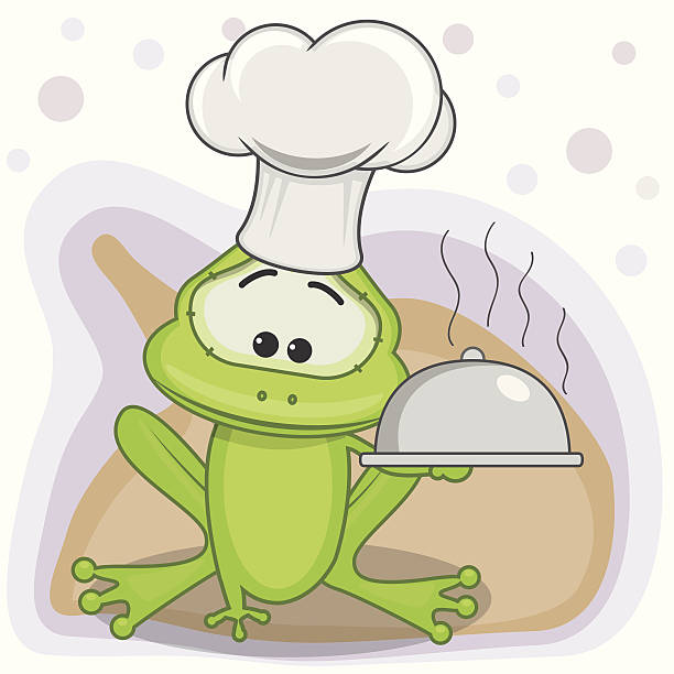 Cook Frog Cook Frog with a tray in hand thanksgiving diner stock illustrations