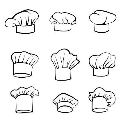 Cook hat set. Drawn hat chef cook sketch. Hat chef-cooker.