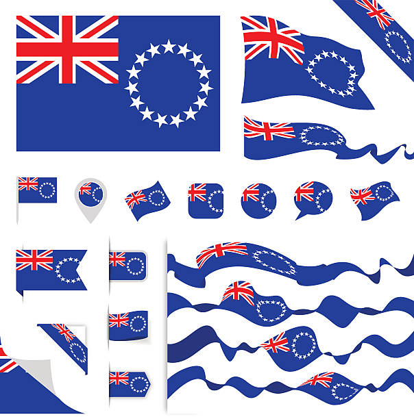 набор флагов островов кука - cook islands stock illustrations