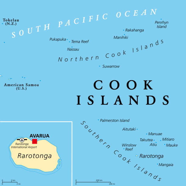 mapa polityczna wysp cooka ze stolicą avarua - cook islands stock illustrations
