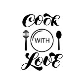 istock Cook with love brush lettering for banner or card. Vector stock illustration 1313093457