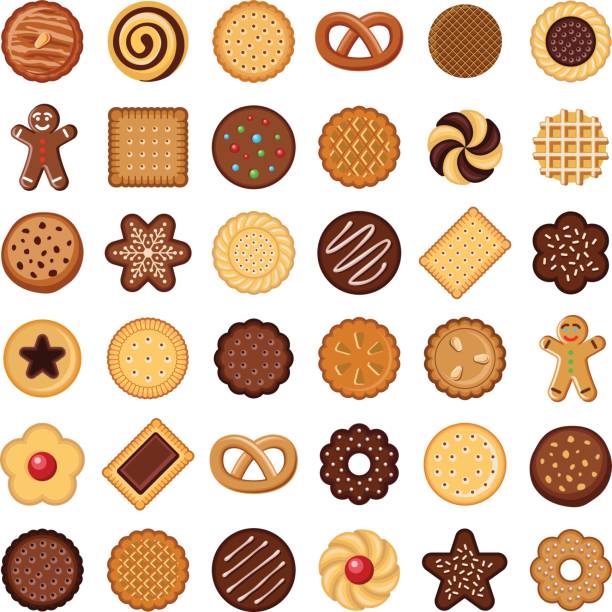 Cookie and biscuit Cookie and biscuit icon collection - vector color illustration cookie stock illustrations