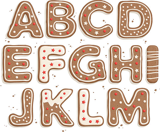 bildbanksillustrationer, clip art samt tecknat material och ikoner med cookie letter alphabet - pepparkaka
